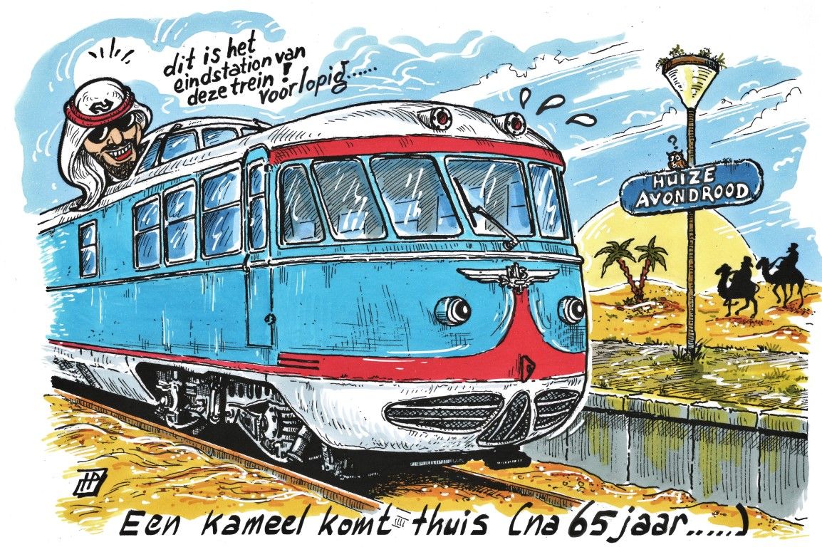 Overdracht Kameel aan het NSM. Cartoon: Hans Proper. Overdracht Kameel aan het NSM. Cartoon: Hans Proper.